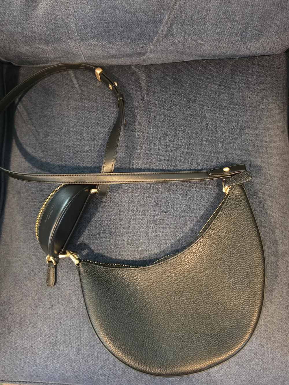 Kate Spade Duo Black Leather Crescent Crossbody Bag with Gold Hardware